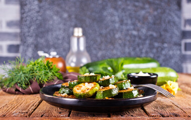 Tasty fried zucchini slices on a plate