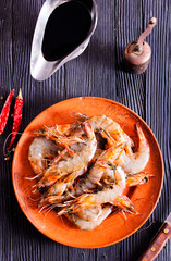 shrimps raw gambas seafood prawn healthy meal food snack on the table copy space food background rustic top view