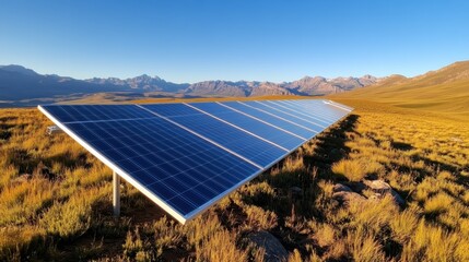An eye-catching image showcasing a field of solar panels positioned against a breathtaking green landscape, emphasizing sustainable energy and modern technology.