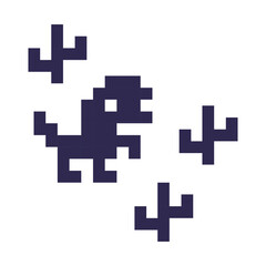 Pixel art dinosaur icon vector describing offline error for internet symbol no internet. Dino with 3 cactus. Flat vector illustration isolated on white background.
