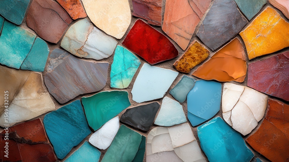 Poster an intricate mosaic of vibrant tiles showcasing a stunning array of colors and textures, perfect for