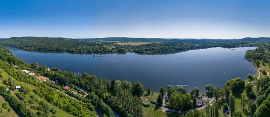 Brno Reservoir. Brno dam from above. Brno reservoir aerial view panorama.