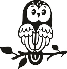 cute Owl on Tree Branch Clipart Vector - owl-on-branch-clipart.svg