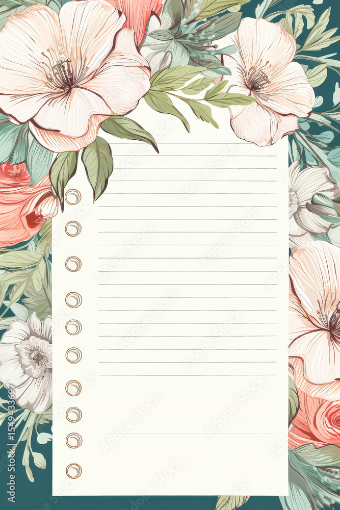 Poster sheet of paper with a flowery border and a list of items