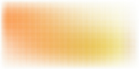 Yellow halftone pattern. Retro comic gradient background. Bright orange pixelated dotted texture overlay. Cartoon pop art faded gradient pattern. Vector backdrop for poster, banner, advertisement