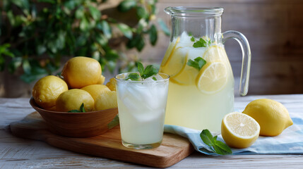 Fototapeta premium Refreshing Cold Lemonade in Summer Sunlight – Close-Up Drink Concept