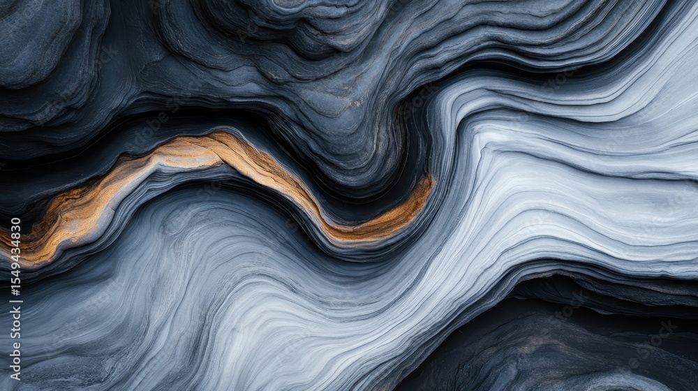 Aufkleber an abstract pattern of swirling black and white lines interspersed with a shiny gold wave, creating 
