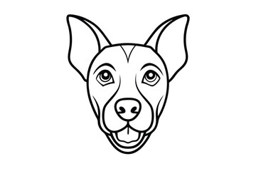 Outlined dog face showcases upward pointed ears and cute snout on white background