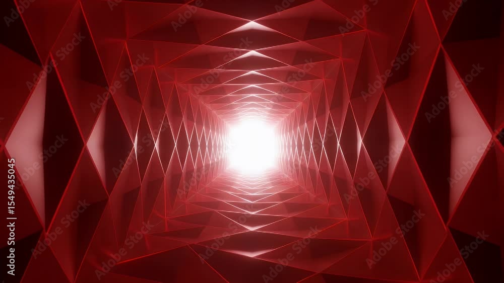 Poster Abstract red tunnel with polygonal patterns