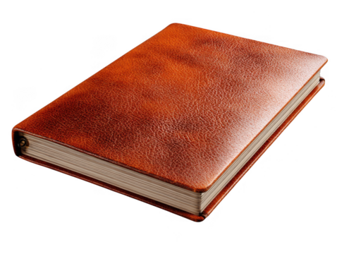Brown leather bound book isolated on transparent background