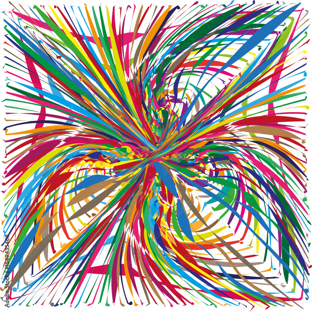 Poster abstract fractal burst. colorful radial design. dynamic star element. vector artistic pattern.