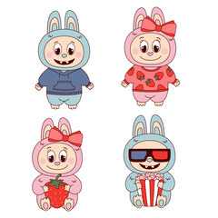 set of isolated cute cartoon monsters girl and boy