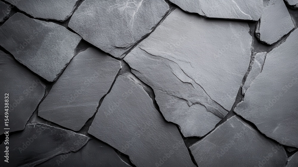 Poster an abstract image of dark slate stones arranged artistically, showcasing their intriguing texture an