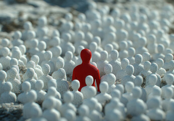 A single red figure amidst a crowd of white figures (1)