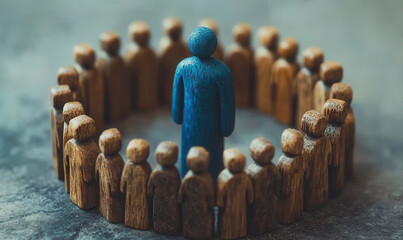 A single person surrounded by a group