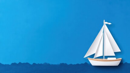 Paper Ship Sailing Smoothly on Calm Blue Ocean Background for Creative Marine Design Projects