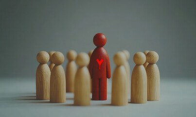 A single red figure amidst a group of beige figures