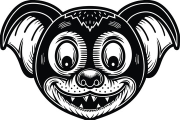 Stylized koala shows sharp, menacing teeth in an animalistic monochrome design