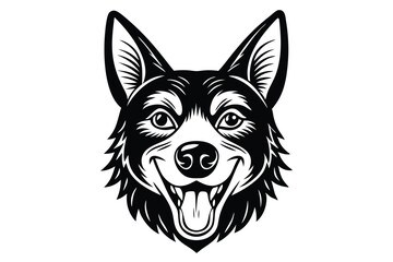 Smiling dog face with open mouth displays in a bold monochrome style vector