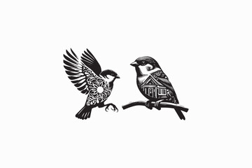 House Sparrow bird vector silhouettes image adobe illustrator. eps