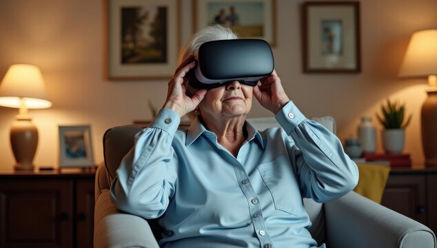 Elderly woman with VR headset