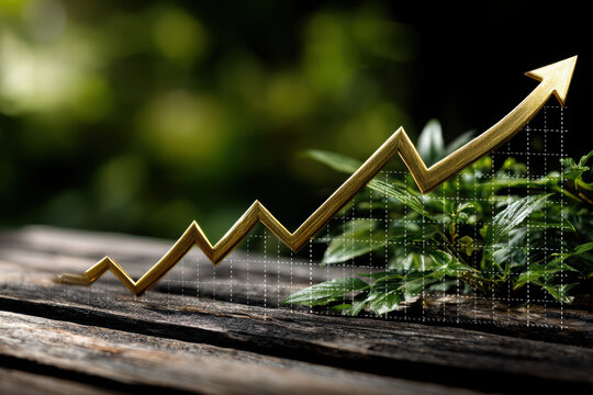 Economic growth represented by upward trends and green elements