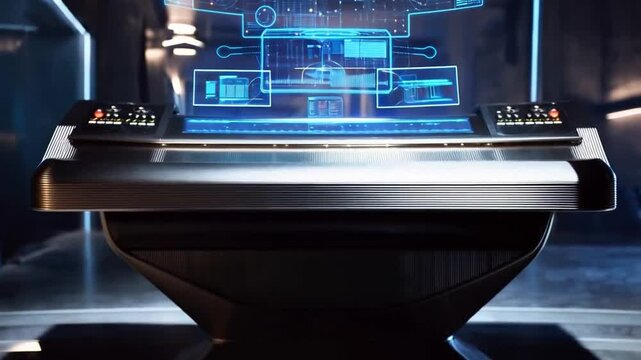 Exploring Futuristic Technology With Sleek Designs and Intricate Holographic Displays in a Modern Environment Generative AI
