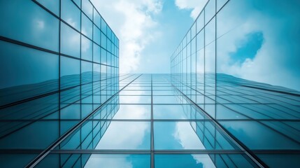 Obraz premium Economics, banking, business and finance concept.A fragment of a modern office building in the capital .glass buildings with cloudy blue sky background .modern office building