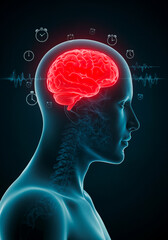 Obraz premium human brain highlighting headache and neurological pain concept