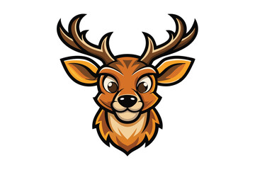 Detailed brown deer head features large antlers and is outlined with black ink