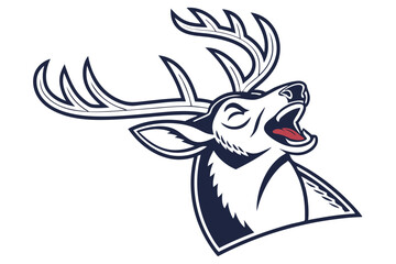 Stylish stag head shouts fiercely with its mouth open and majestic antlers are shown
