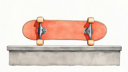 Vibrant Orange Skateboard Resting on a Concrete Ramp for Urban Sport Enthusiasts and Creative Designs