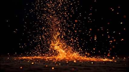 Embers floating across a black background — isolated glowing particles