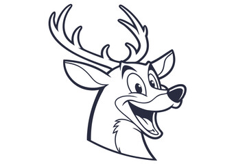 Joyful deer outline gazes upward, showcasing large antlers and a cheerful, wideopen mouth