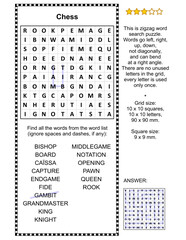 Chess game themed zigzag word search puzzle (suitable both for kids and adults). Answer included.
