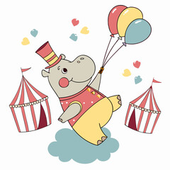 SVG art: A Loving Hippo in a Circus Carnival vibe with on a cloud swing, tinted with Big Top Brights tones