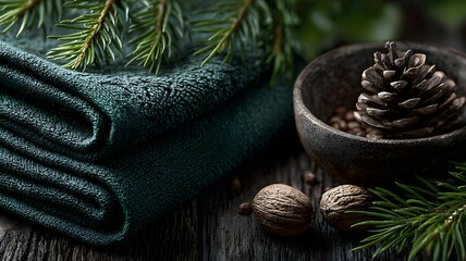 Cozy Spa Still Life with Pine and Nutmeg