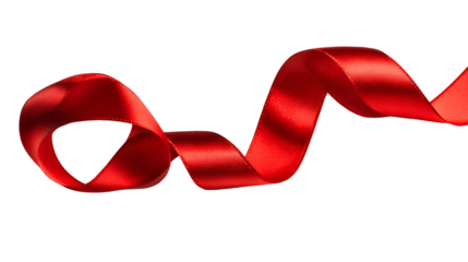 Red satin ribbon swirls on black background elegant design