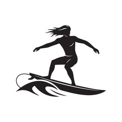 Silhouette of a Surfer Riding a Wave, Capturing the Essence of Freedom and Coastal Living, Simple yet Striking Visual