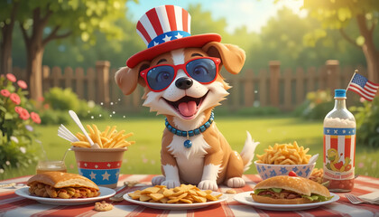 Patriotic Puppy Picnic: Happy Dog Celebrating 4th of July