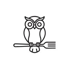 Whimsical Owl Perched on a Fork A Playful Line Art Illustration with a Culinary Twist Featuring Bird and Utensil Elements