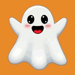 Adorable Kawaii Ghost Cartoon Character with Big Eyes and Cheerful Smile for Halloween or Spooky Season Illustrations