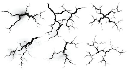 Abstract Cracked Texture, Shattered Surface, Fractured Design, Broken Pieces, White Background, Blac