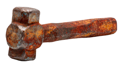 Rusty old hammer isolated on black background