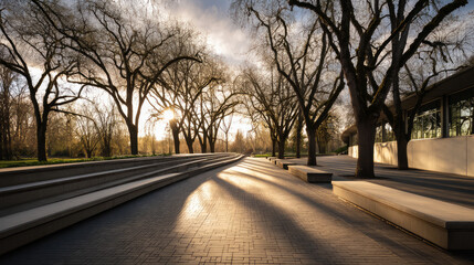 Abstract blurred empty interior space of college or university study. Blurred classroom with bookshelves with defocus effect. use for background 