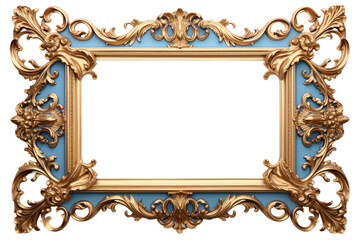 Elegant Gold and Blue Baroque Frame: Perfect for Design Projects transparent background png