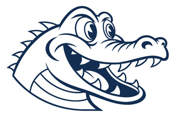 Navy outline reveals a smiling alligator with visible teeth against a white backdrop