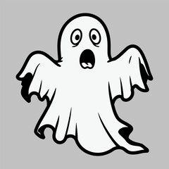 Spooky Specter A Whimsical White Ghost with Wide Eyes and Open Mouth Simple Halloween Cartoon Graphic