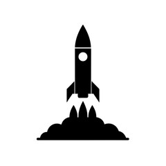 Obraz premium black silhouette of a rocket launch icon on white .svg