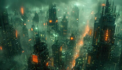 Fototapeta premium A sprawling cityscape of futuristic architecture.